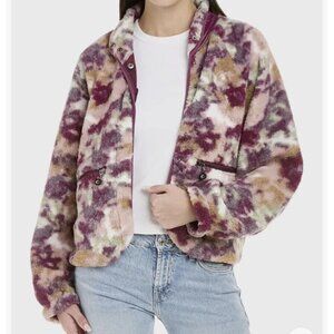 Johnny Was Calme Jacket Womens M Pink Fleece Bomber Watercolor Floral Camo